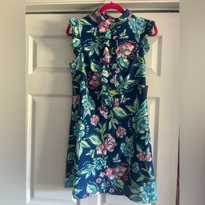 Aryeh Floral Ruffle Dress - Blue and Pink